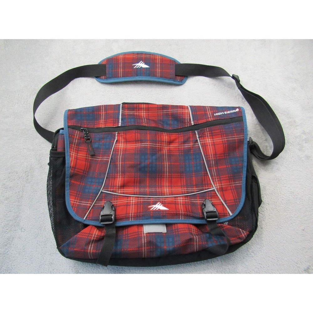 High Sierra Crossbody Laptop Bag Tank Messenger Plaid Flannel Red/Blue 18" x 13"